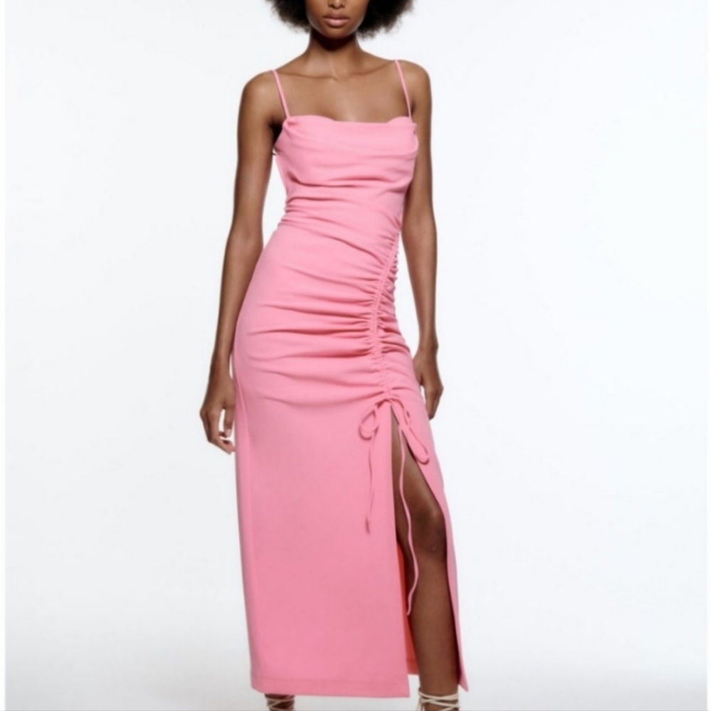 NWT Zara Midi Ruched Dress